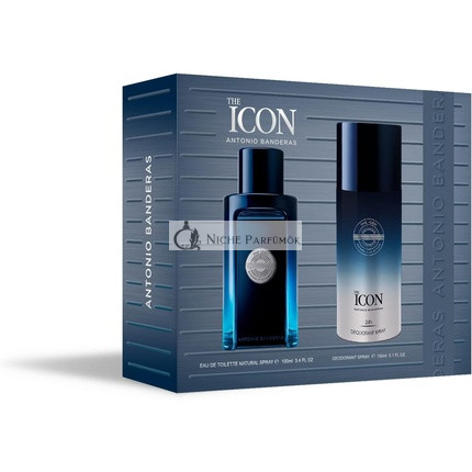 Banderas Parfümök Az Ikon Ajándékcsomag Férfiaknak EDT 100ml + Dezodor 150ml, Hosszan Tartó Férfias Elegáns Illat, Borostyán Fás Jegyek, Ideális Különleges Eseményekhez
