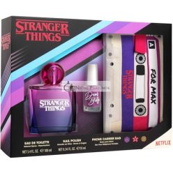   NETFLIX Stranger Things Ajándékcsomag: Eau de Toilette 100ml, Körömlakk és Retro Kazetta Dizájnú Telefon Tok Lányoknak