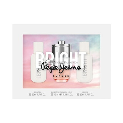 Pepe Jeans Bright For Her Parfüm Női Ajándékcsomag 3 Részes Eau de Parfum, 30ml Testápoló 60ml és Tusfürdő 60ml Ciprus és Virágos Jegyekkel