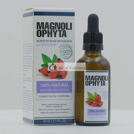 Magnoliophyta Hagebuttenöl mit Kollagen für Körper und Gesicht, alle Hauttypen, 50 ml