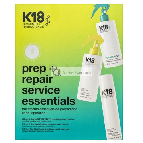 K18 Prep+ Repair Service Essentials készlet haj regenerálására, táplálására és védelmére 300 ml + 300 ml + 150 ml