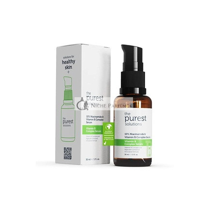 The Purest Solutions B-vitamin komplex szérum Niacinamiddal 10% - Antiérzékenyítő, Anti-vörösödés, Bőrregeneráló - Vegán, Állatkísérlet-mentes, Környezetbarát, 30ml