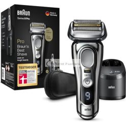   Braun Series 9 Pro Prémium Elektromos Borotva 4+1 Borotvafejjel, Férfi Elektromos Borotva, ProLift Trimmelő, 5 az 1-ben Tisztító Állomás, Németországban Készült, Nedves és Száraz, 9486cc, Króm