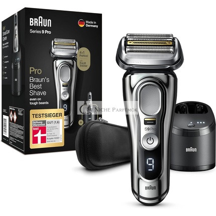 Braun Series 9 Pro Premium Elektrorasierer mit 4+1 Scherkopf, Herren-Elektrorasierer, ProLift Trimmer, 5-in-1 Reinigungsstation, Made in Germany, Nass & Trocken, 9486cc, Chrom