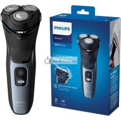   Philips Series 3000 Nedves vagy Száraz Férfi Elektromos Borotva 5D Forgó és Flex Fejek, Fényes Kék