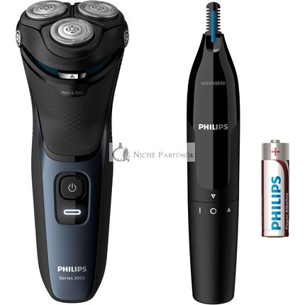 Philips S3134/57 Wiederaufladbarer schwarzer Rasierer mit Nasen- und Ohrhaarschneider