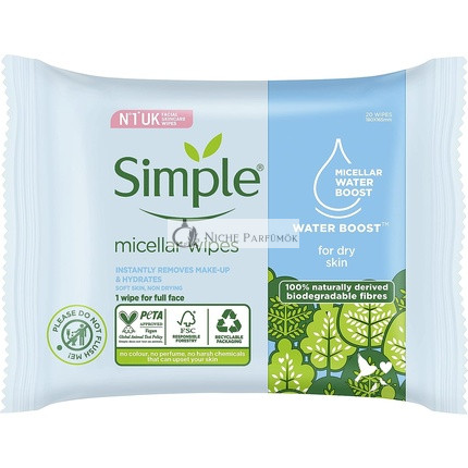 Simple Kind to Skin Hipoallergén Micellás Biológiailag Lebomló Sminklemosó Törlők 20 db