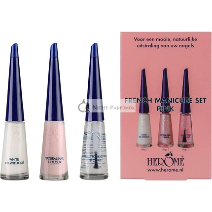 Herome French Manicure Set Pink 3-Schritte Französisches Maniküre Set Nagellack Aufheller und Überlack für eine Natürliche Französische Maniküre 3x10ml