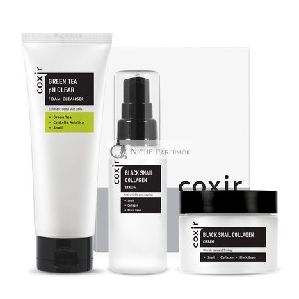 [coxir] Schwarzes Schnecken-Geschenkset - Schaumreiniger, Serum, Creme, Schwarzer Reis, Bohne, Sesam, Schneckenmucin, Kollagen, Peptid, Reparierend, Straffend, Koreanische Hautpflege