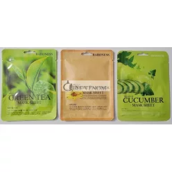   Koreanische Hautpflege Gesichtsmaske Baroness Set mit 3 Stück Grüner Tee, Bienengift, Gurke