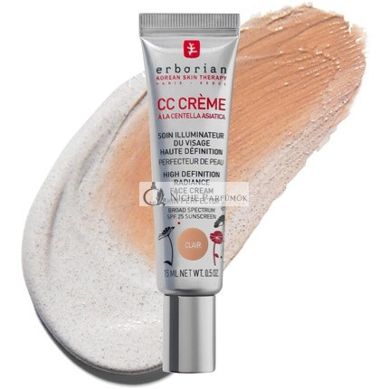 Erborian CC Creme mit Centella Asiatica Leichtes Hautperfektionierendes Tönungsfeuchtigkeit und aufhellende Gesichtscreme Helle Nuance SPF 25 15ml