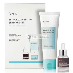   iUNIK Beta-Glucan Edition Hautpflege-Set Creme 60ml, Mini Serum 15ml - Befeuchtet, Belebt und Stärkt die Haut mit EWG-grünen Inhaltsstoffen
